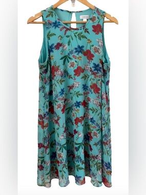 Calvin Klein teal & multi flrl lined drss SZ 10 pastel spring Easter